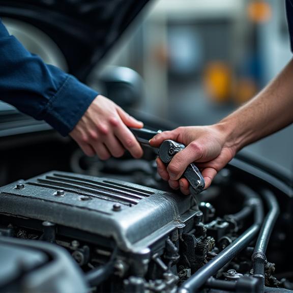 エンジンを精密に整備するメカニック